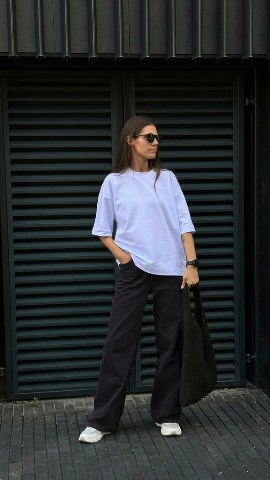 2 (Juodų ir Baltų) Unisex Oversize Marškinėlių Rinkinys