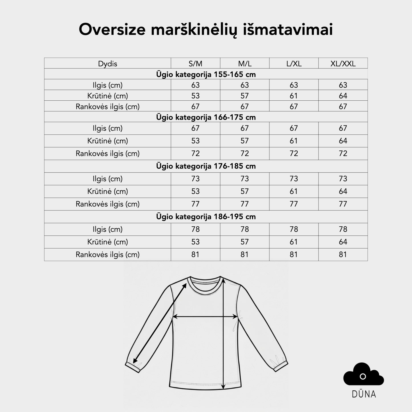 Tvarūs unisex marškinėliai ilgomis rankovėmis iš standžios medvilnės | Dūna